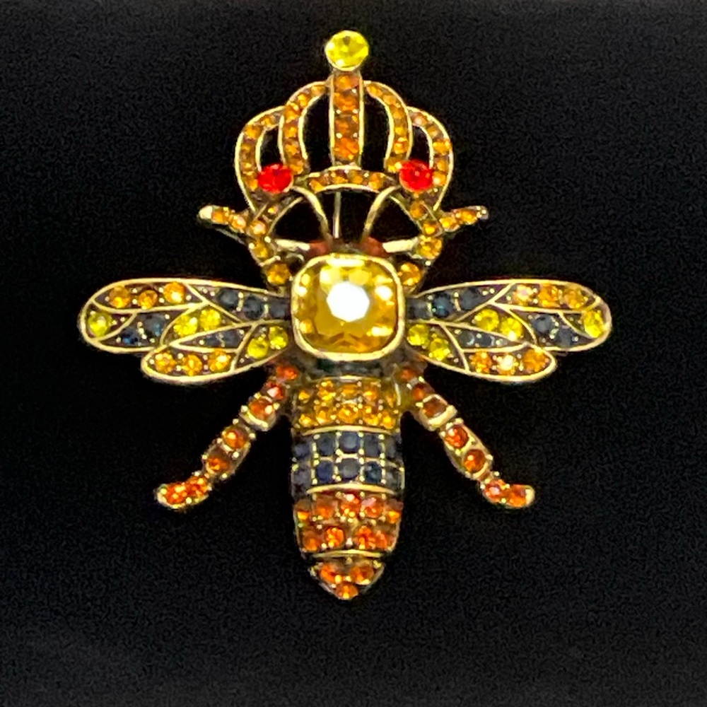 Crown Bee Brooch Pin with Rhinestones - Picture 2 of 9